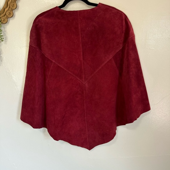 Vintage Dialogue Red Genuine Suede Cape, Boho, 70s Style, Festival - Picture 6 of 11